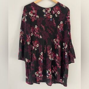J. Jill Burgundy Floral 3/4 Sleeve Tunic Top